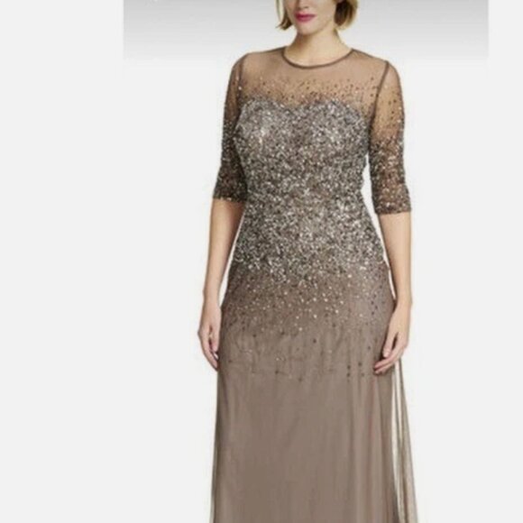 18W Adrianna Papell Illusion Gown, with sheer sleeves, EUC - Picture 1 of 15